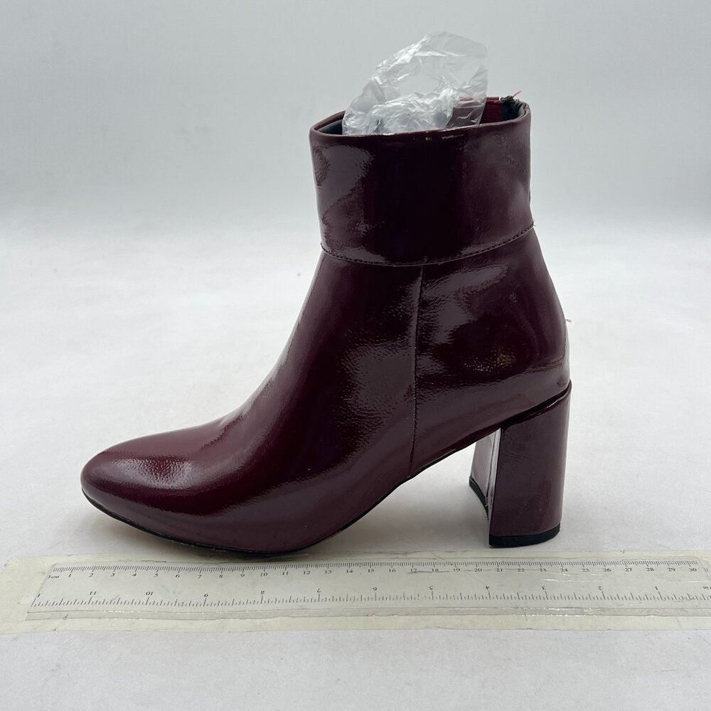 Dark Red Women Fashion Round Toe Ankle Boots Block Heel Side Zipper Dress Shoes